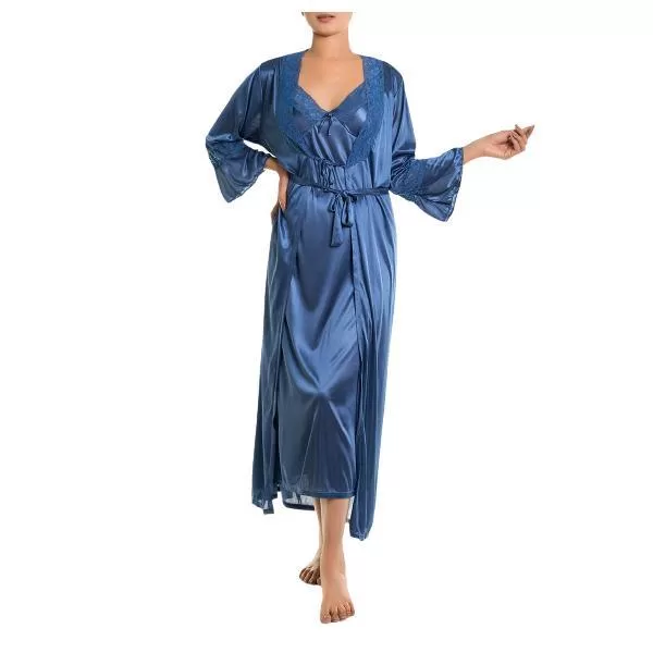 4 Piece Long Nighty Set-Blue