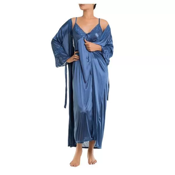 4 Piece Long Nighty Set-Blue