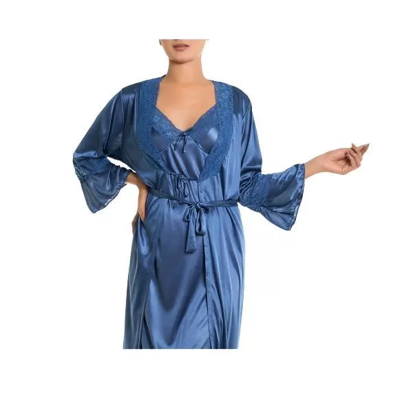 4 Piece Long Nighty Set-Blue