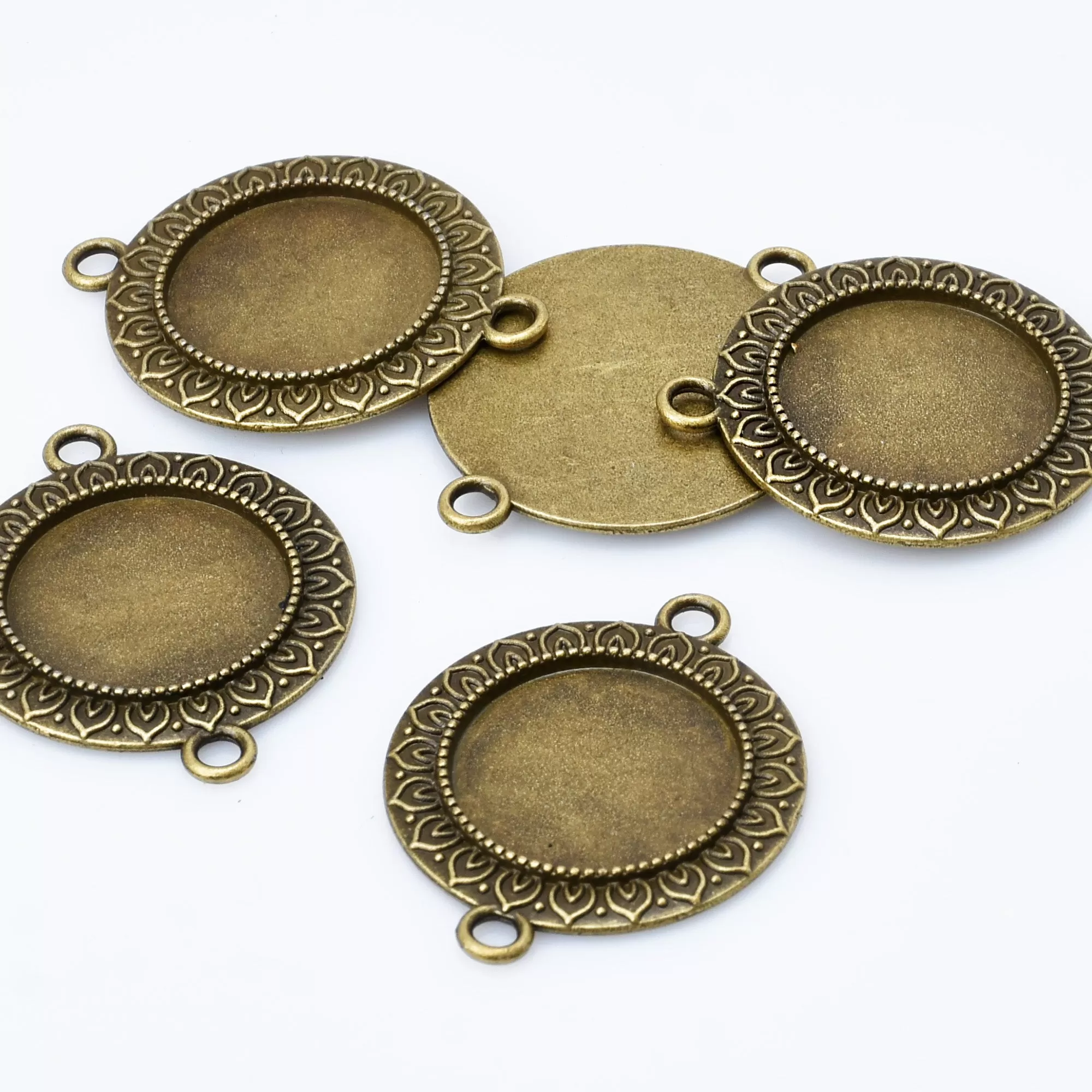 Alloy Round Connector Trays Double Loop Lotus lace Pendant Base fit 20mm round cabochons Tray Findings 10pcs 102943