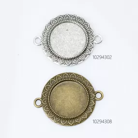 Alloy Round Connector Trays Double Loop Lotus lace Pendant Base fit 20mm round cabochons Tray Findings 10pcs 102943