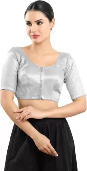 Alluring Silver Color Dupion Silk Designer Blouse For Women