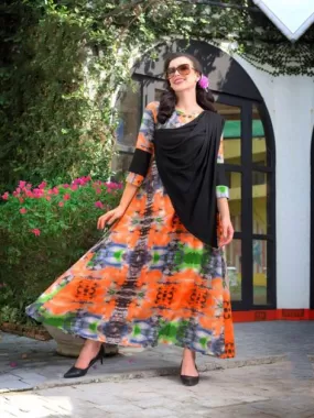 Amazing Multicolored Round Neck Long Cotton Dress