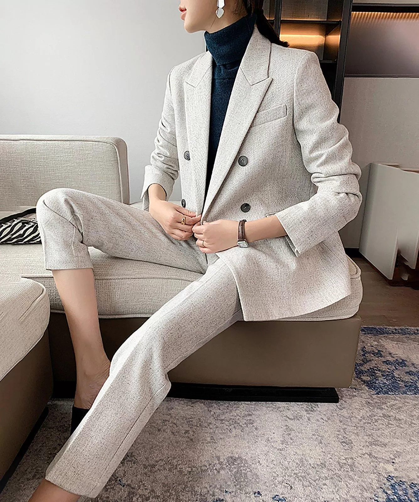 Anita Double Breasted Blazer & Crop Pants Suit Set