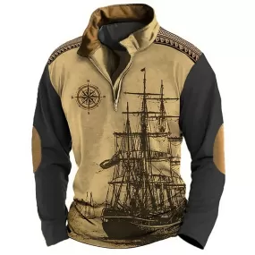 Ashore Shop Retro Men's Zipper Autumn Vintage Sailboat Pullover Sweatshirt Long Sleeve