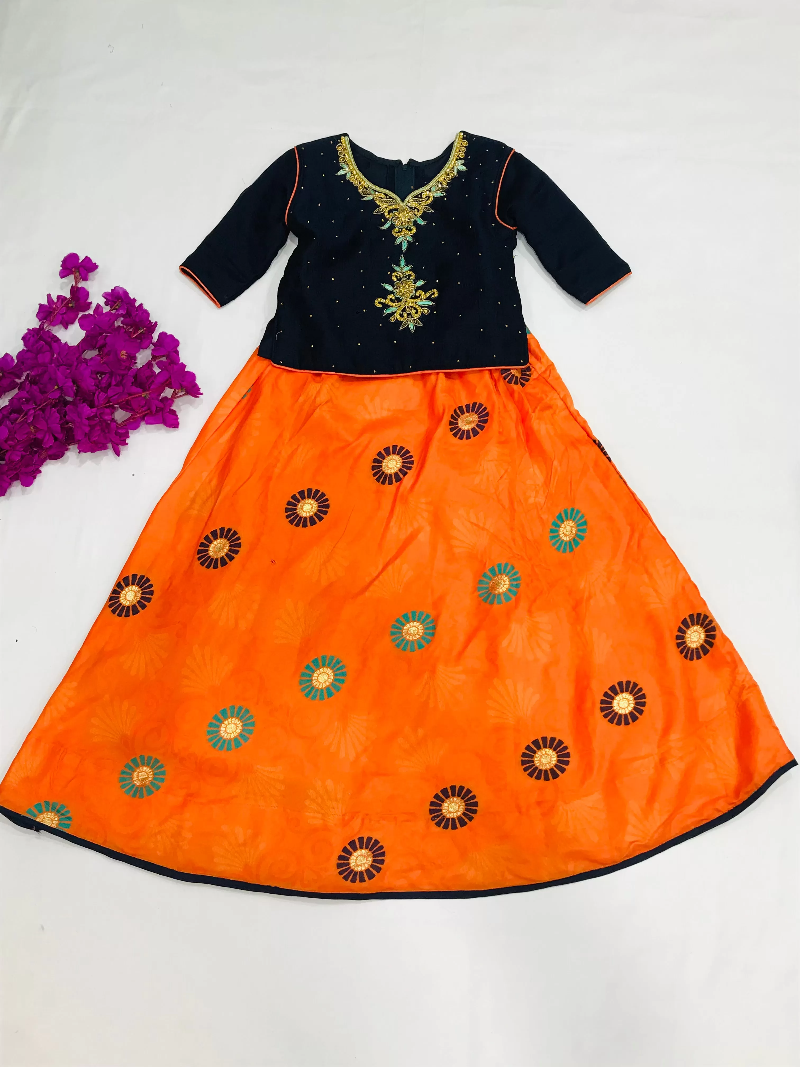 Attractive Party Wear Dark Blue Embroidered Lehenga Choli For Girls