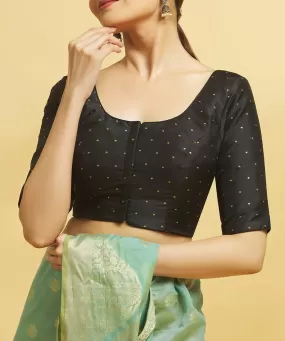 Beautiful Black Color Front Open  Ready To Wear Silk Blouse For Women