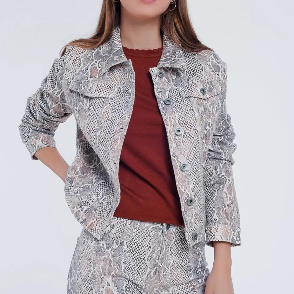 Beige Jacket with Snake Print