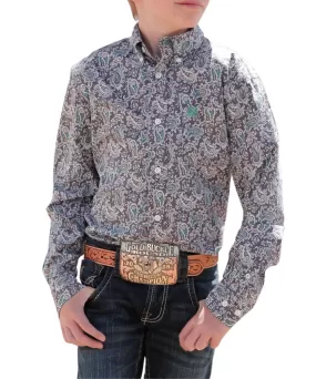 Boy's Cinch Match Dad Paisley Button Down Western Shirt