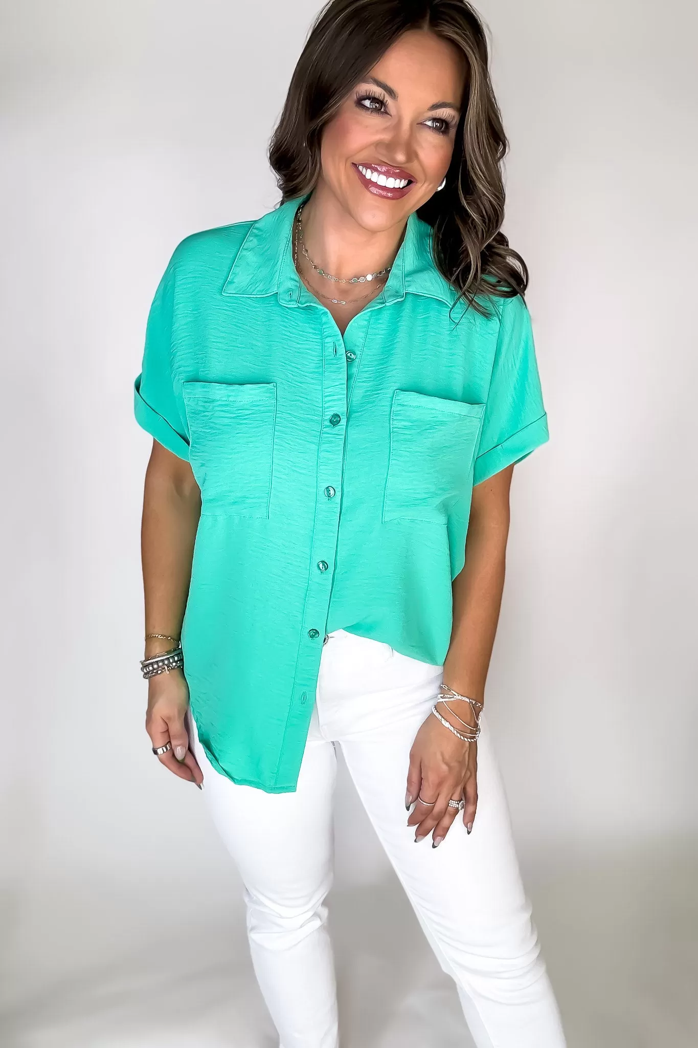 Business Casual Jade Collared Top