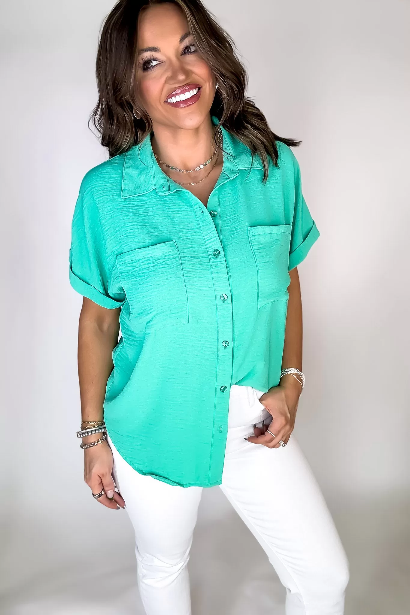 Business Casual Jade Collared Top