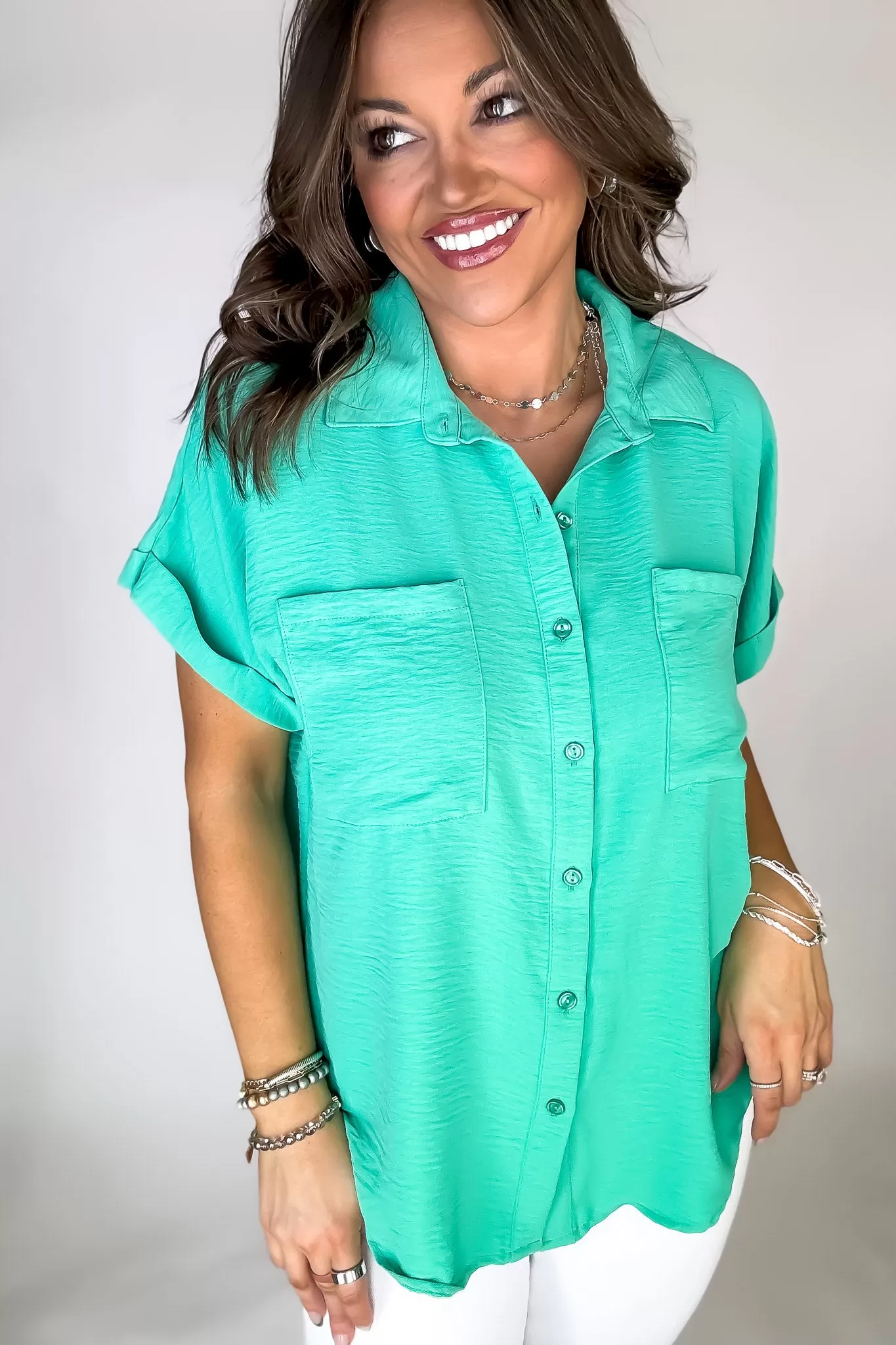 Business Casual Jade Collared Top