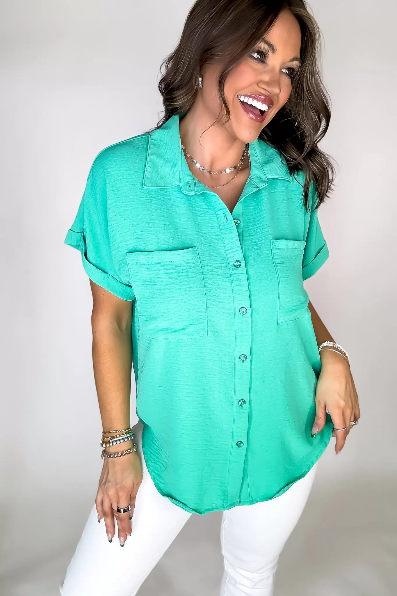 Business Casual Jade Collared Top