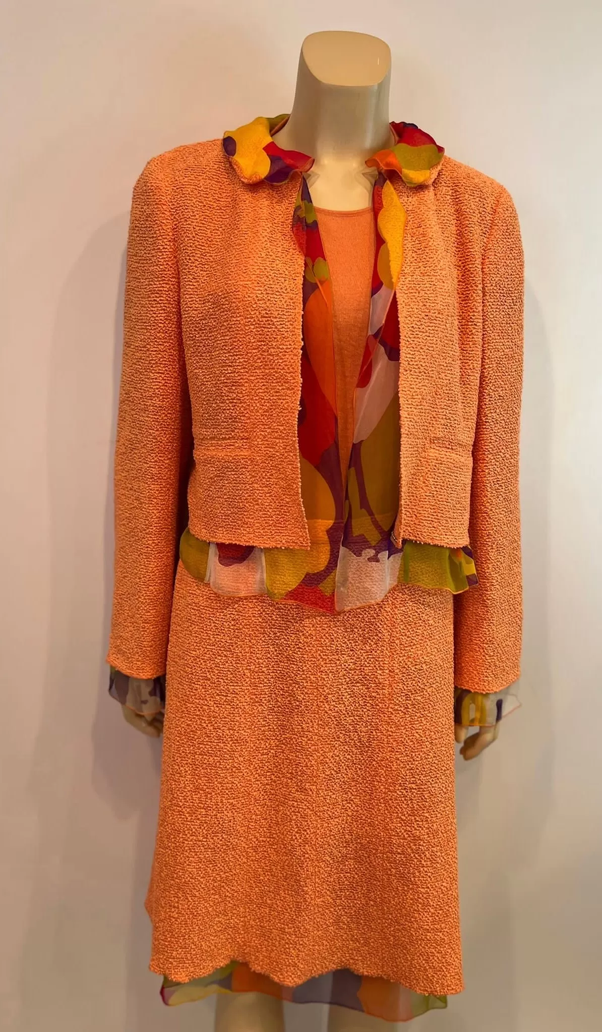 Chanel 00T 2000 Orange Multicolor Skirt Suit FR 40 US 6/8