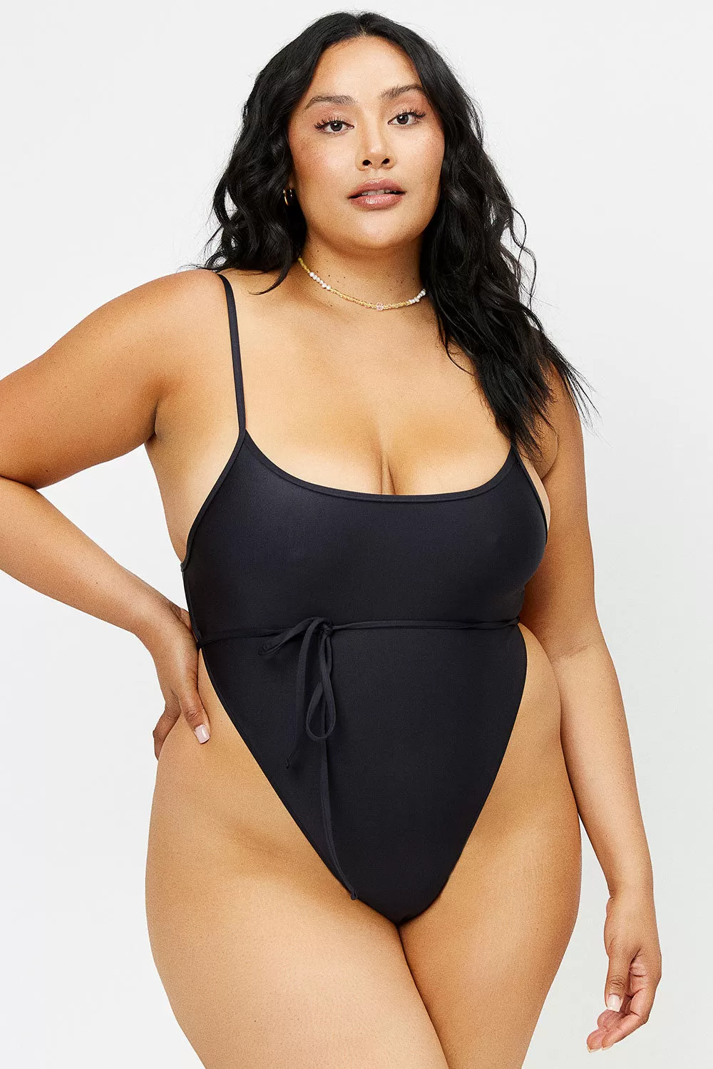 Croft Satin Cheeky One Piece Swimsuit - Black