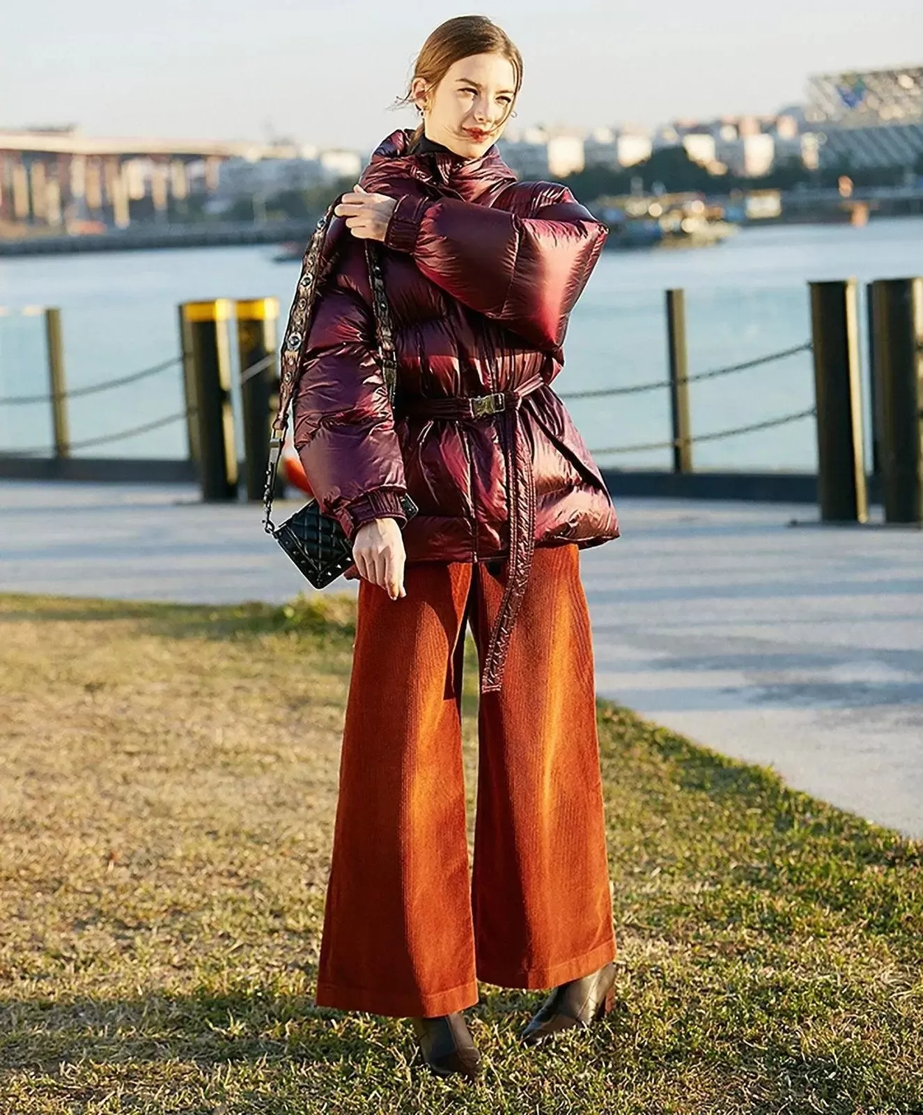 Darcy Claret Hooded Belted Down Puffer Jacket