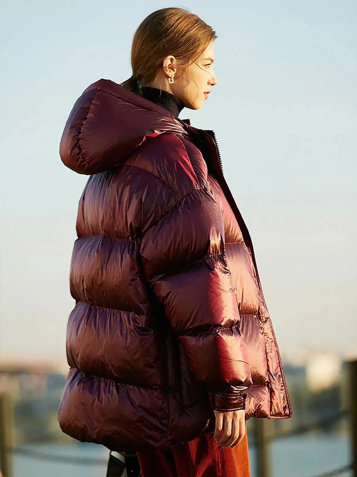 Darcy Claret Hooded Belted Down Puffer Jacket