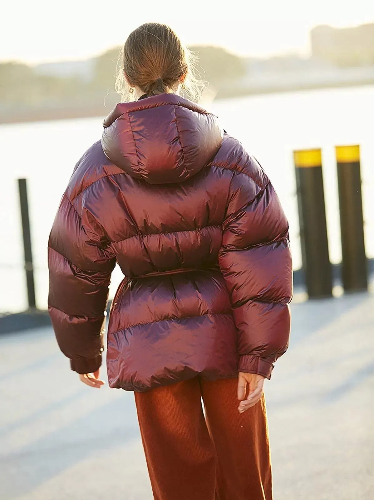 Darcy Claret Hooded Belted Down Puffer Jacket