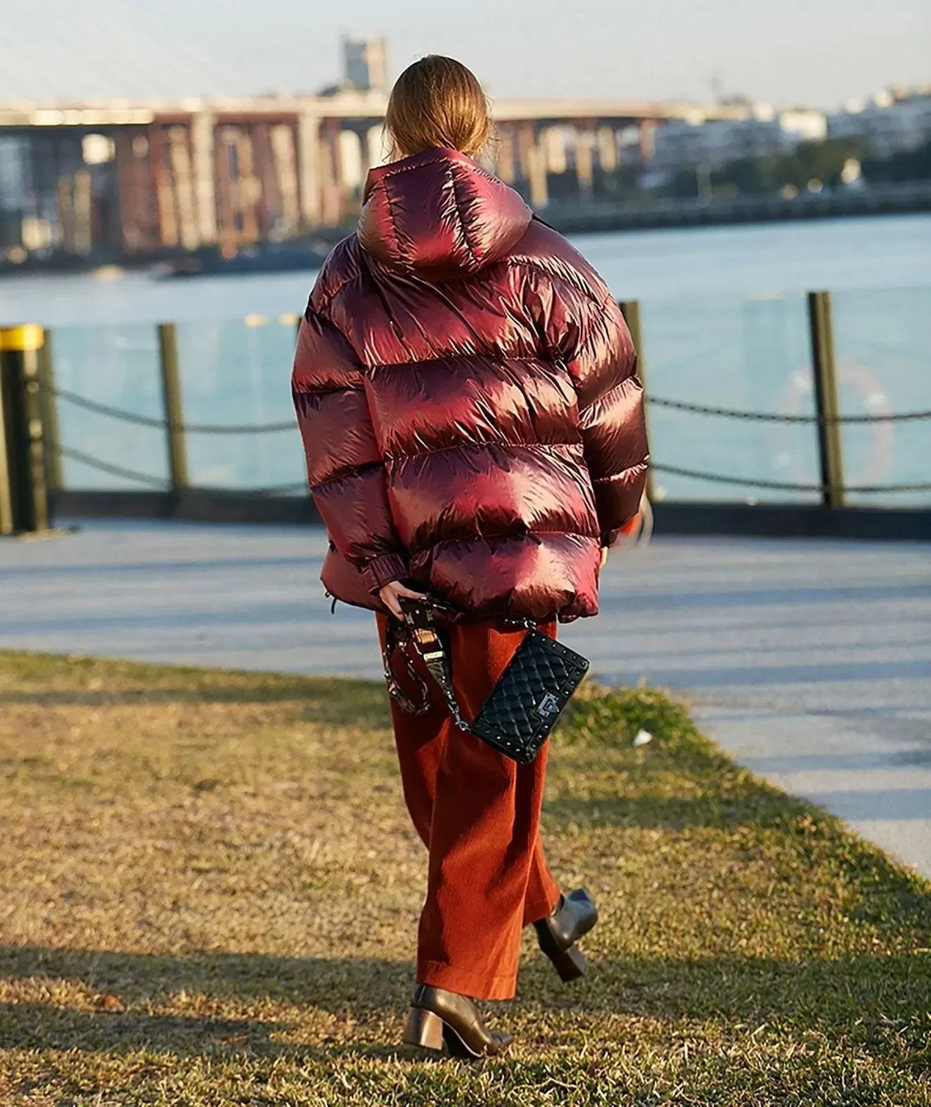 Darcy Claret Hooded Belted Down Puffer Jacket