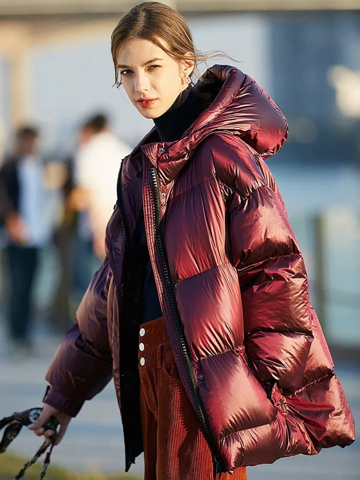 Darcy Claret Hooded Belted Down Puffer Jacket