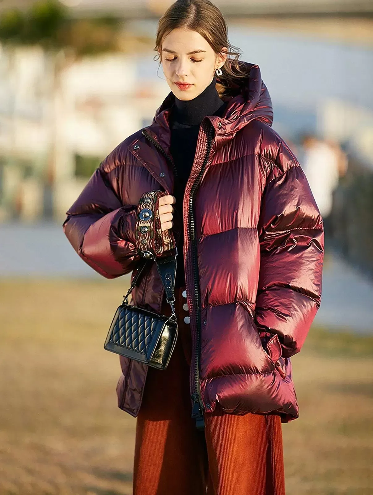 Darcy Claret Hooded Belted Down Puffer Jacket