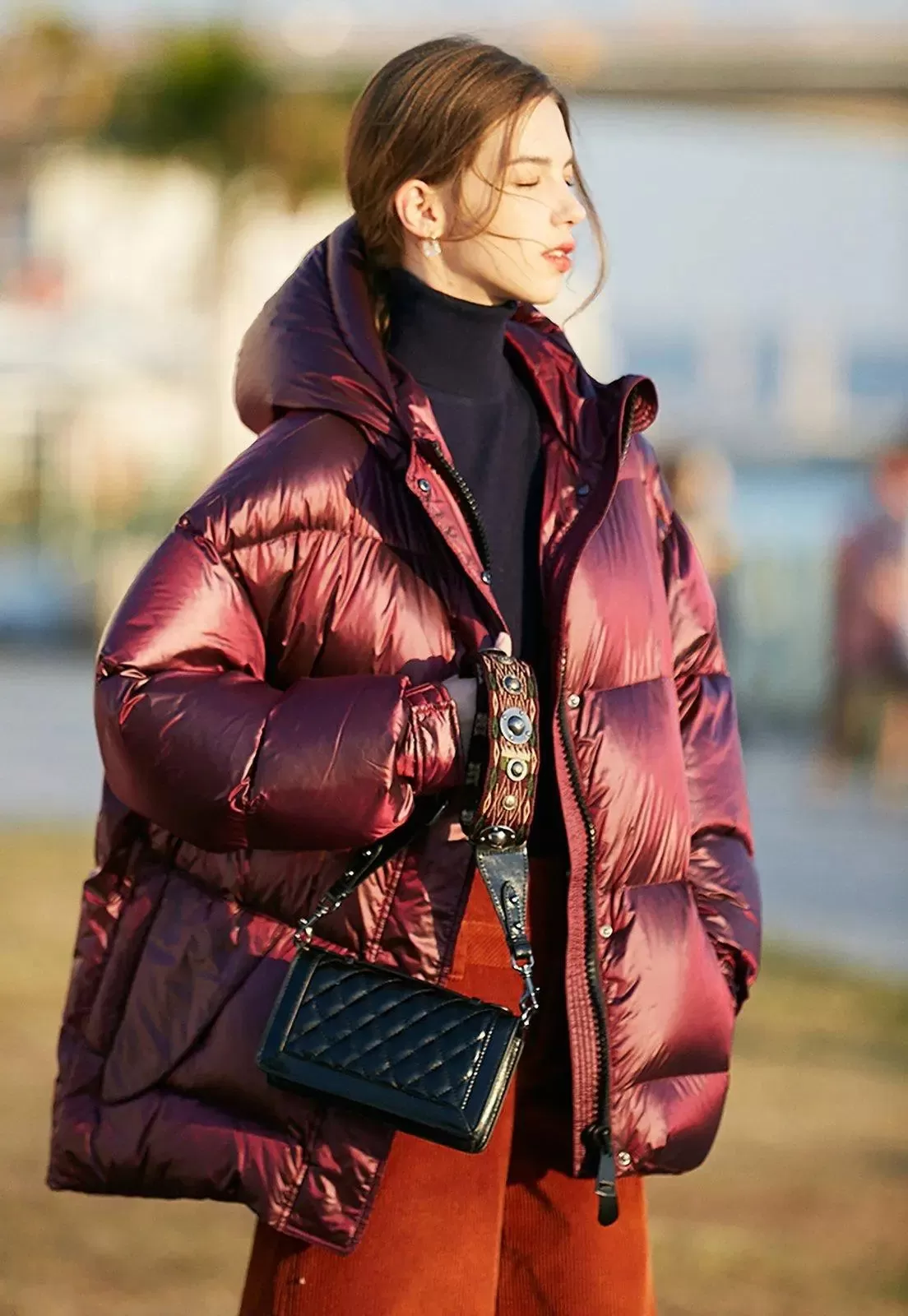 Darcy Claret Hooded Belted Down Puffer Jacket