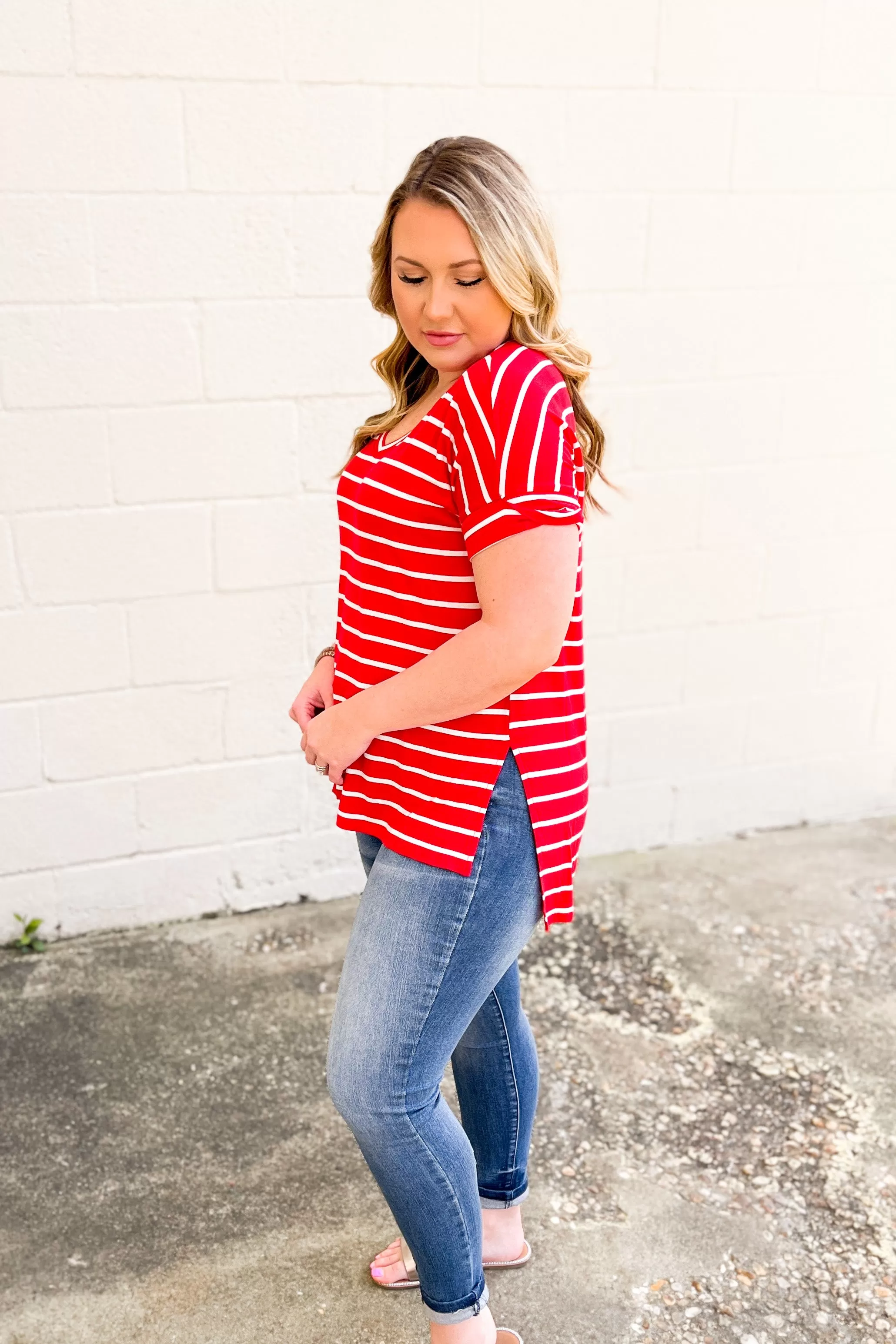 DEAL | Shannon Striped Top, Ruby Red