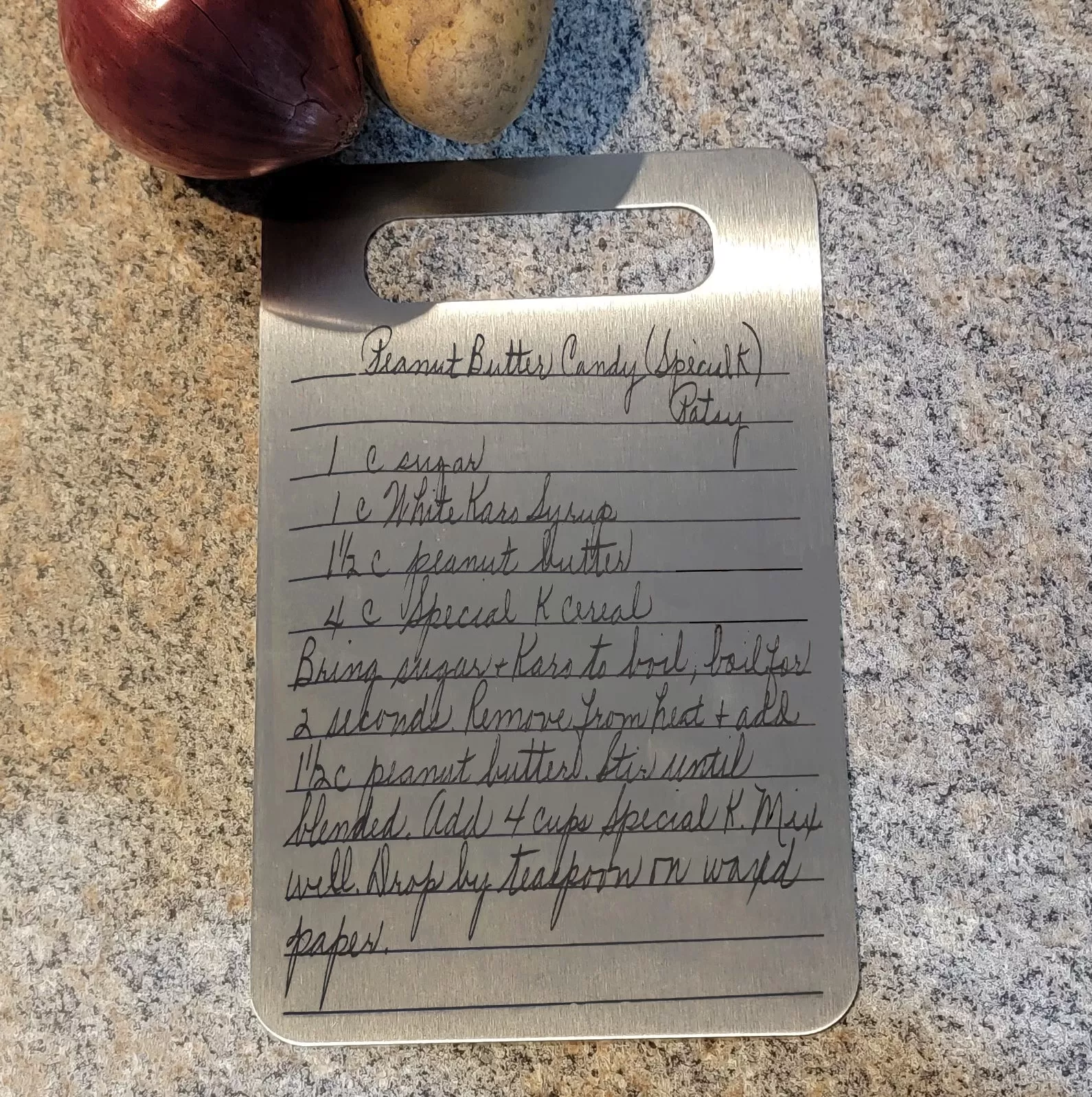 Engraved Handwriting Recipe Stainless Steel Cutting Board