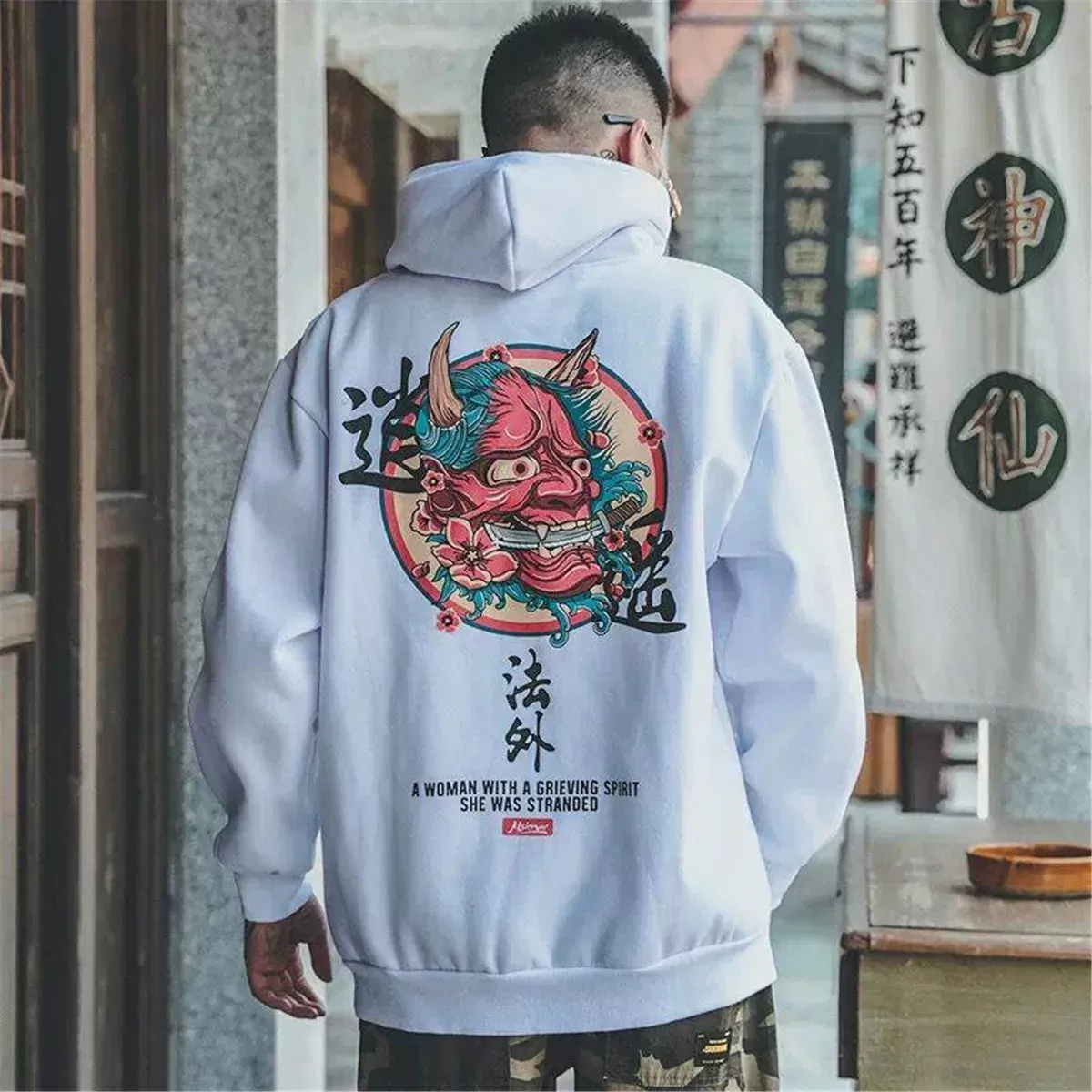 Fashion Boys Cool Men Hip Hop Hoodies Japanese Casual Sweatshirts Streetwear Men Women Loose Pullover Harajuku Devil Hoodie Male