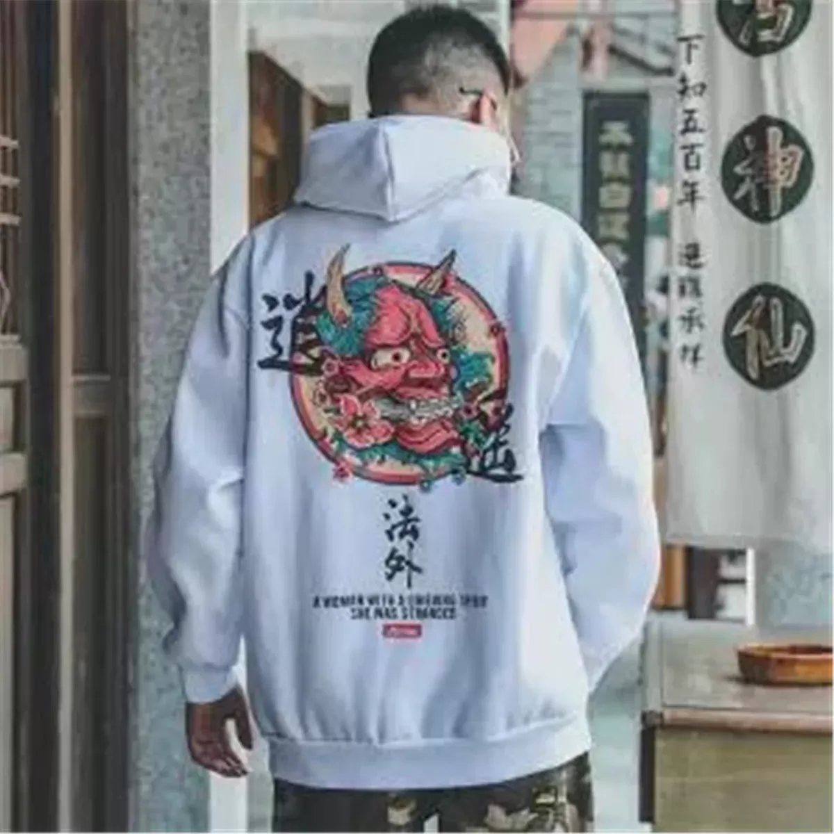 Fashion Boys Cool Men Hip Hop Hoodies Japanese Casual Sweatshirts Streetwear Men Women Loose Pullover Harajuku Devil Hoodie Male