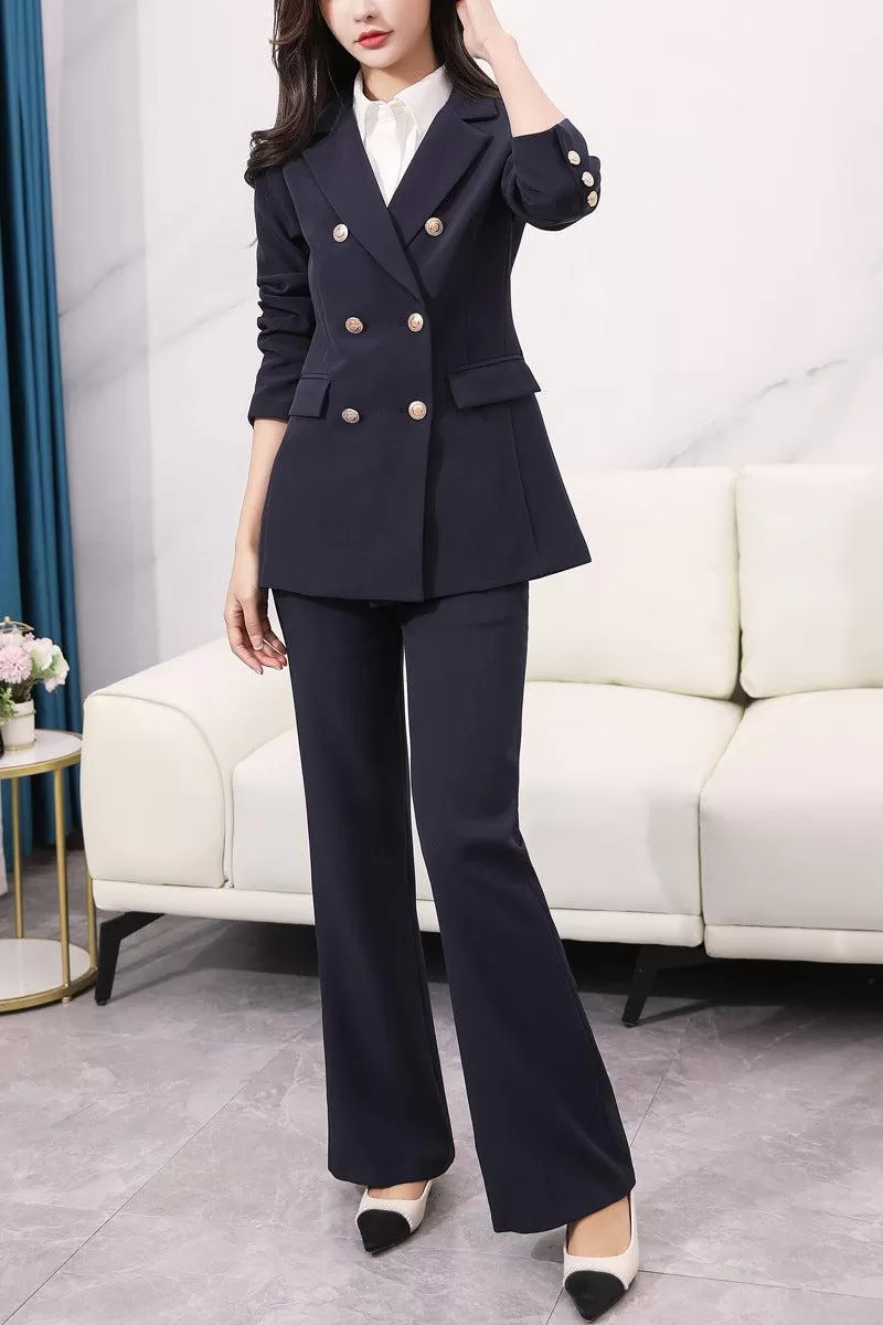 Formal Double-Breasted Office Blazer & Pants Two Piece Set