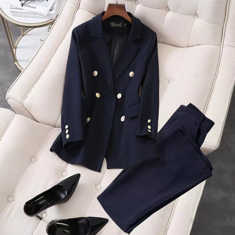 Formal Double-Breasted Office Blazer & Pants Two Piece Set