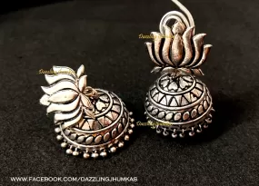 German Silver Lotus Jhumkas 3