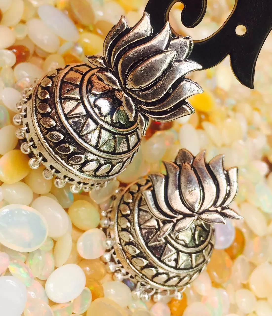 German Silver Lotus Jhumkas 3