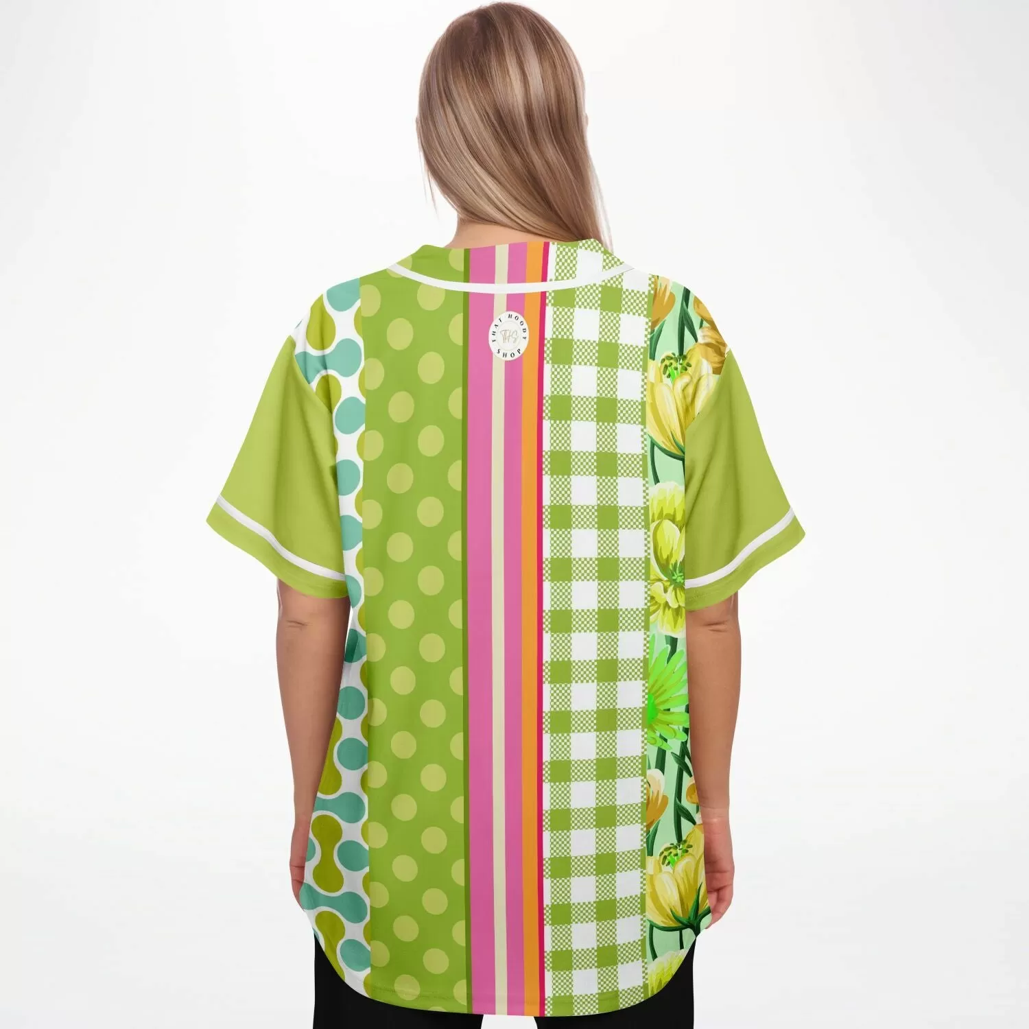 Green Anjou Pear Striped Patchwork Button Front Jersey