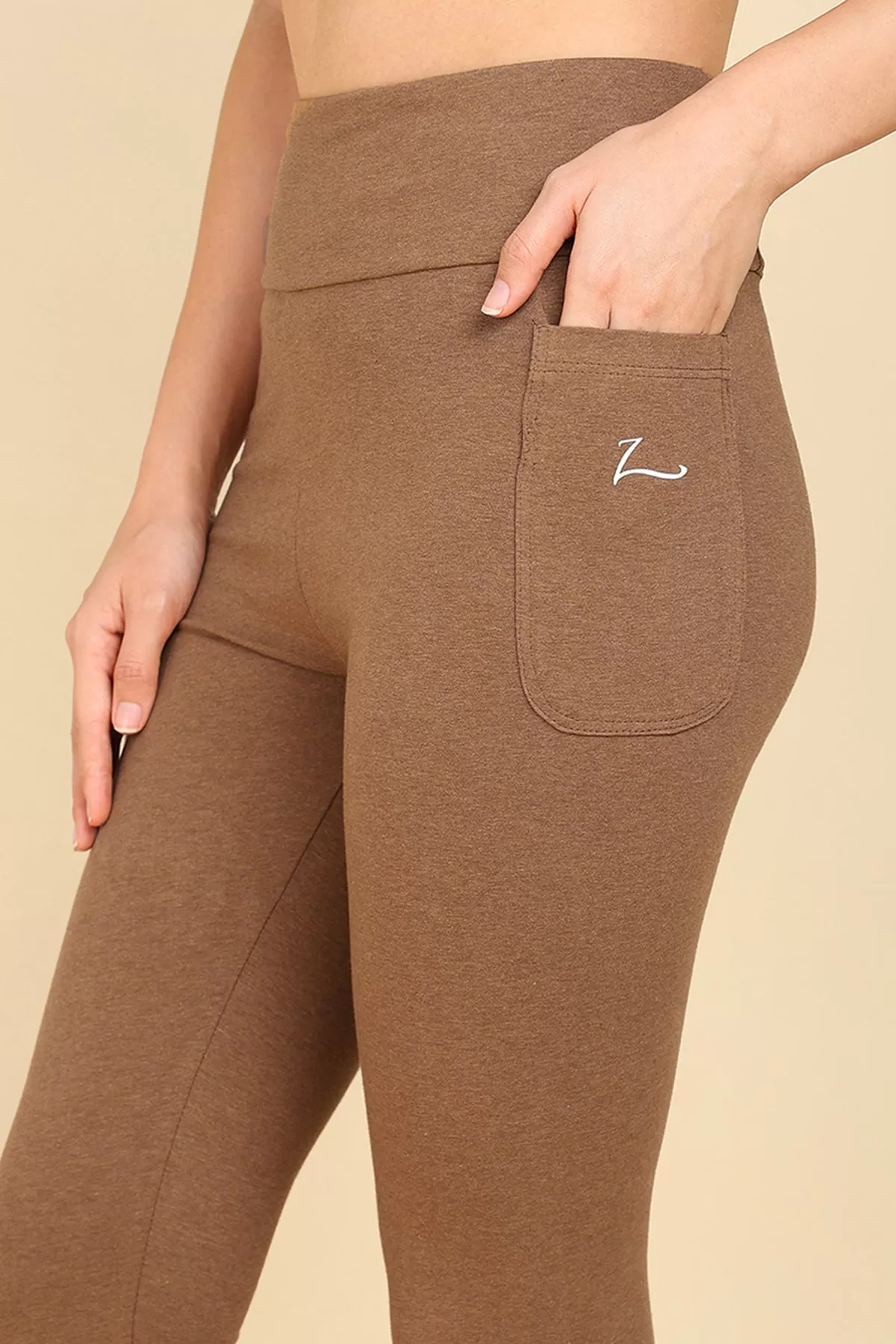 High Waist Melange Brown Mom Legging