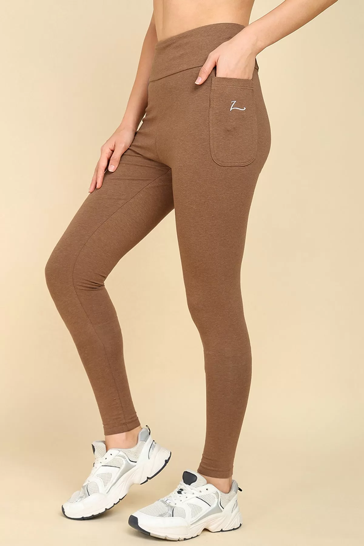 High Waist Melange Brown Mom Legging