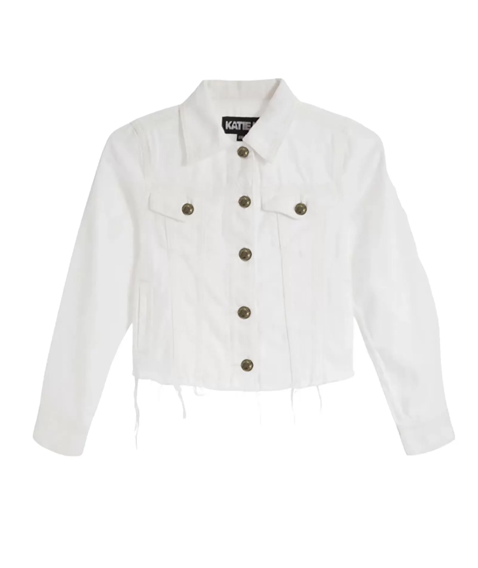 Katie J NYC Girls Hamptons White/Gold Buttons Jean Jacket