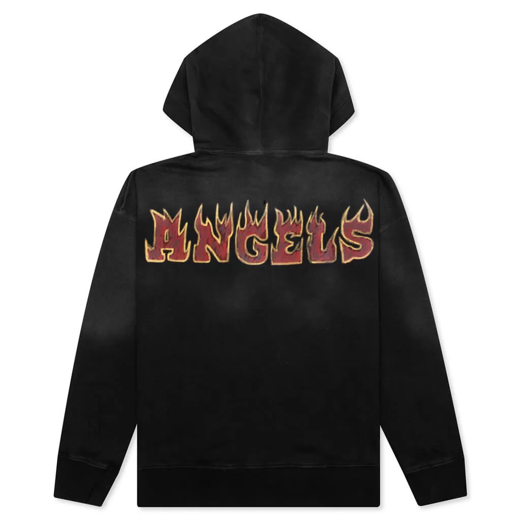 Logo Flames Zipped Vintage Hoodie - Black/Red