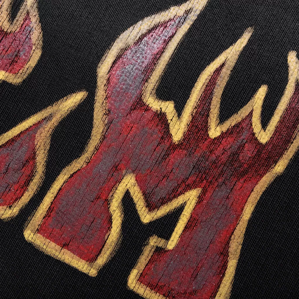 Logo Flames Zipped Vintage Hoodie - Black/Red