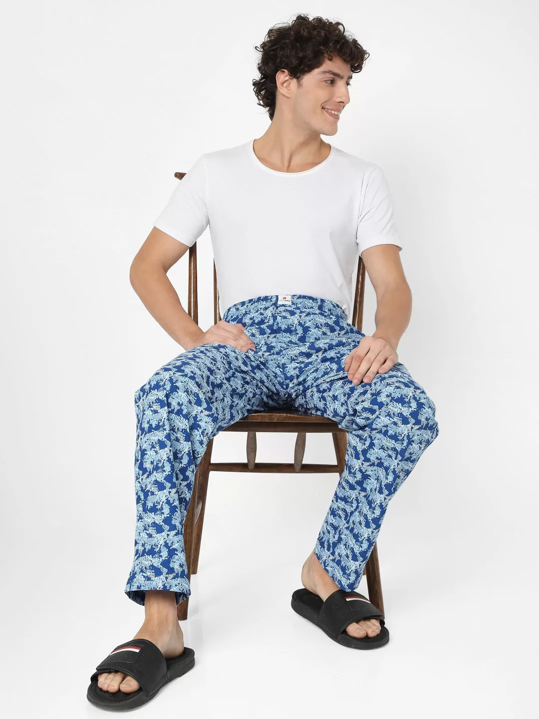 Men Premium Blue Cotton Blend Regular Fit Pyjama - UnderJeans by Spykar