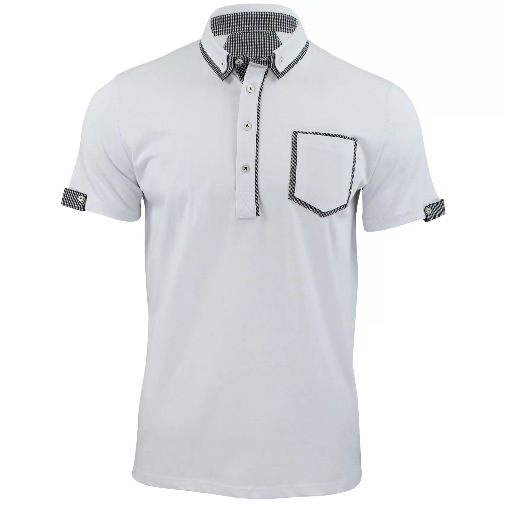 Mens Polo Shirt Xact Clothing Cotton Rich Gingham Collar & Trims Stretch Lycra