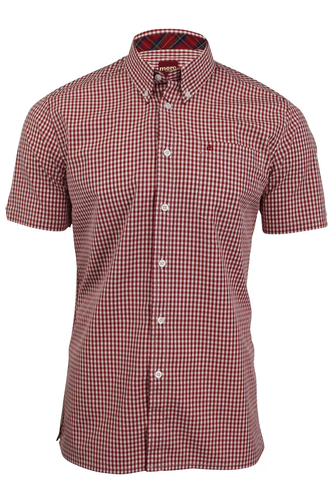 Merc London Men's 'Terry' Gingham Check Shirt - Short Sleeed