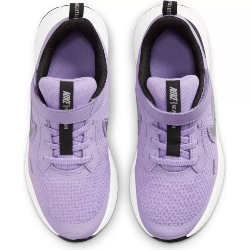 Nike Lilac/Metallic Silver Revolution 5 Children’s Sneaker