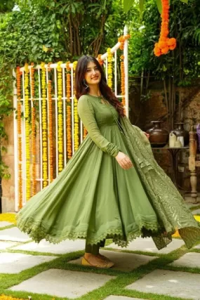 Olive Green Georgette Flair Anarkali Suit Set