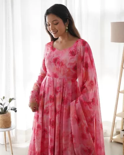 Pink Floral Flair Organza Anarkali Suit Set