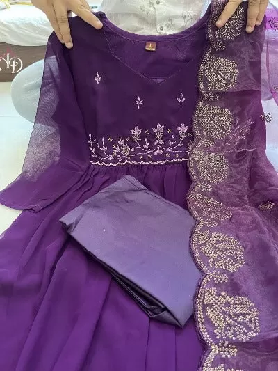 Purple Georgette Hand Embroidered Salwar Suit Set