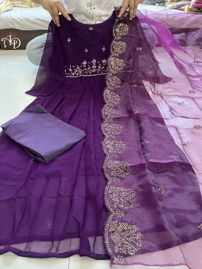 Purple Georgette Hand Embroidered Salwar Suit Set