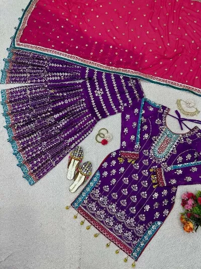 Purple Georgette Heavy Sequence Work Sharara Suit Set