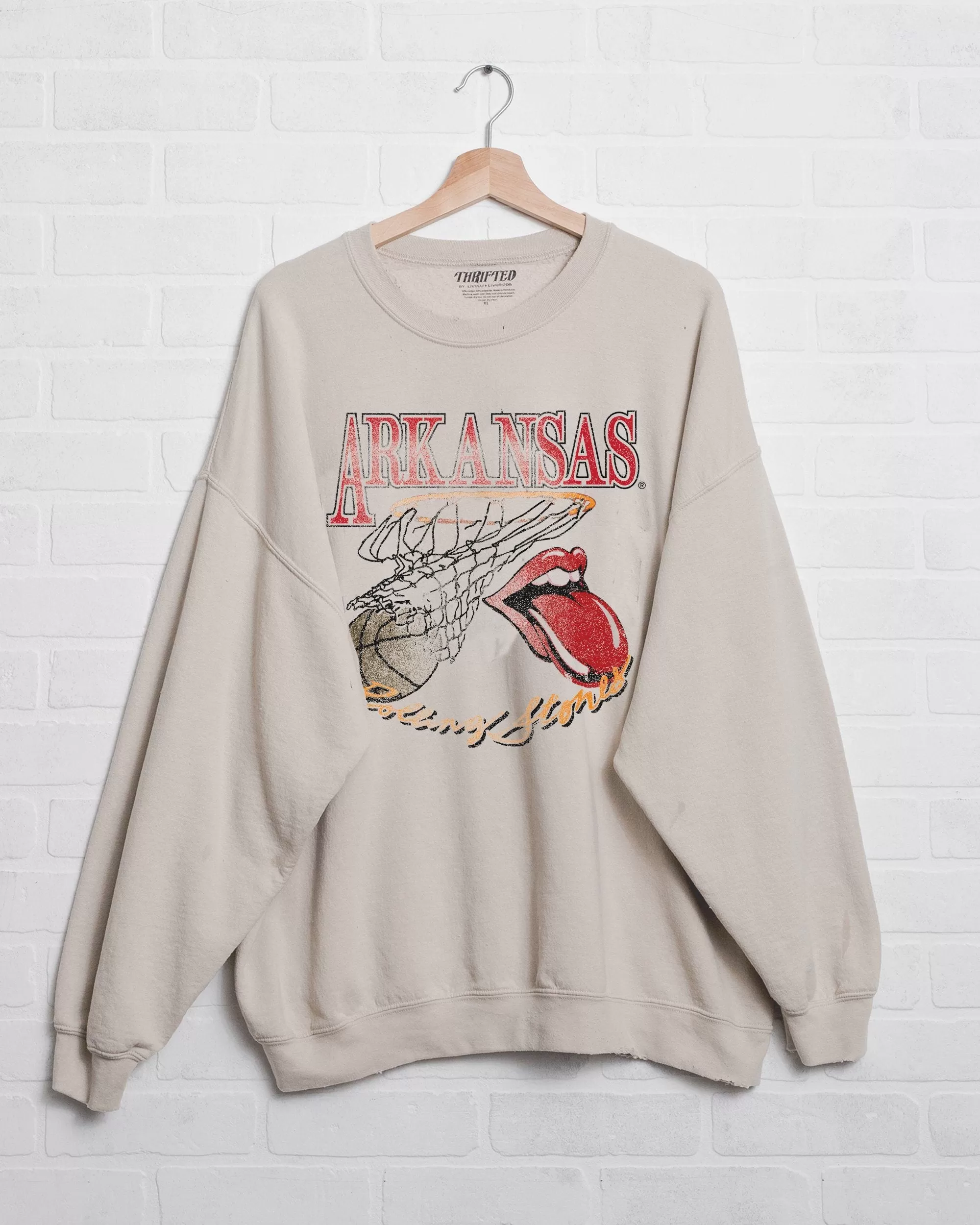 Rolling Stones Arkansas Basketball Net Sand Thrifted Sweatshirt